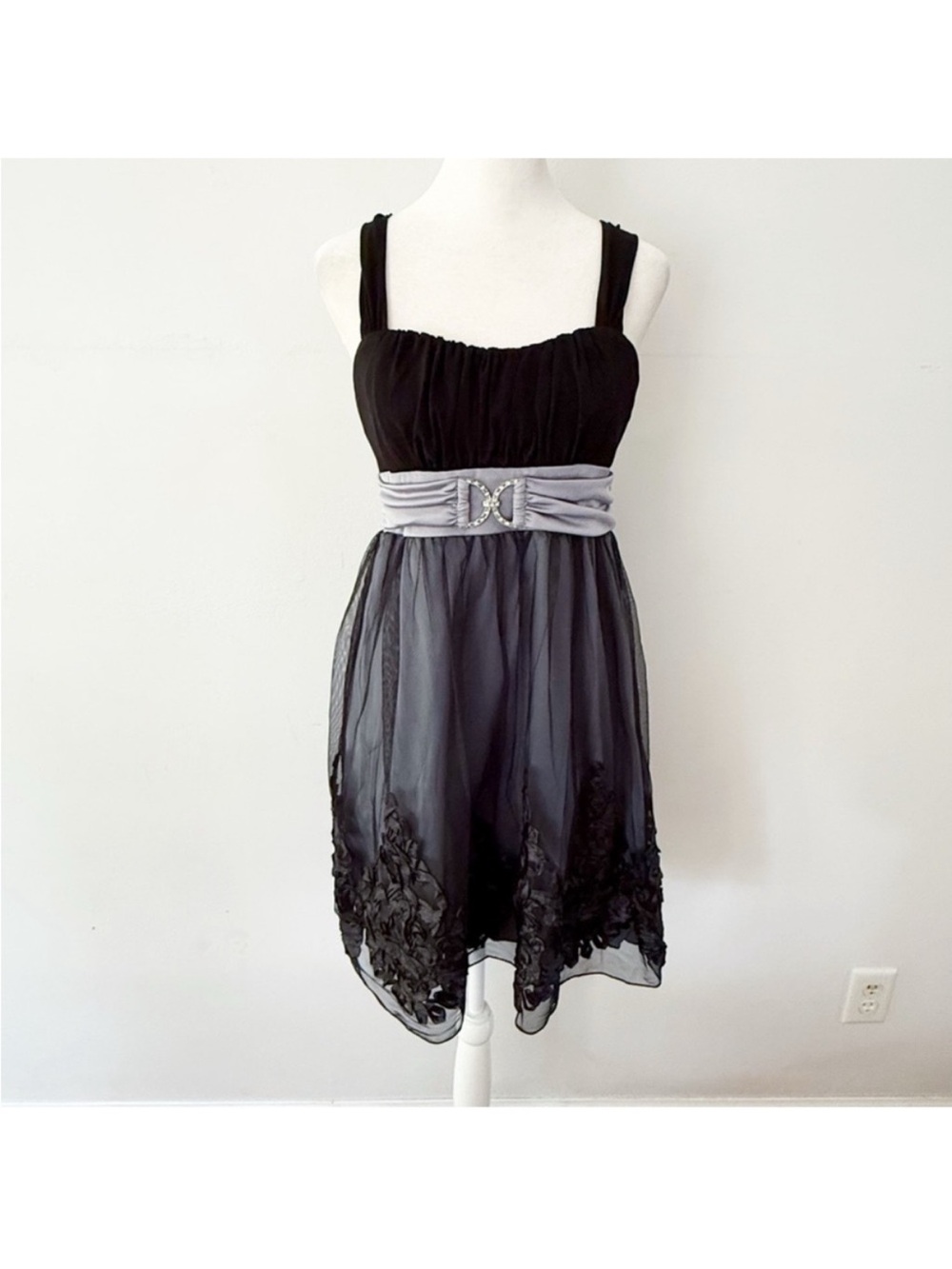 Vintage Women Y2K Babydoll Sheer Mesh Rhinestone Dress‎ Medium Whimsigoth Party